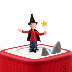 Tonies Room on the Broom witch in flight image enhances visual storytelling and pretend play.