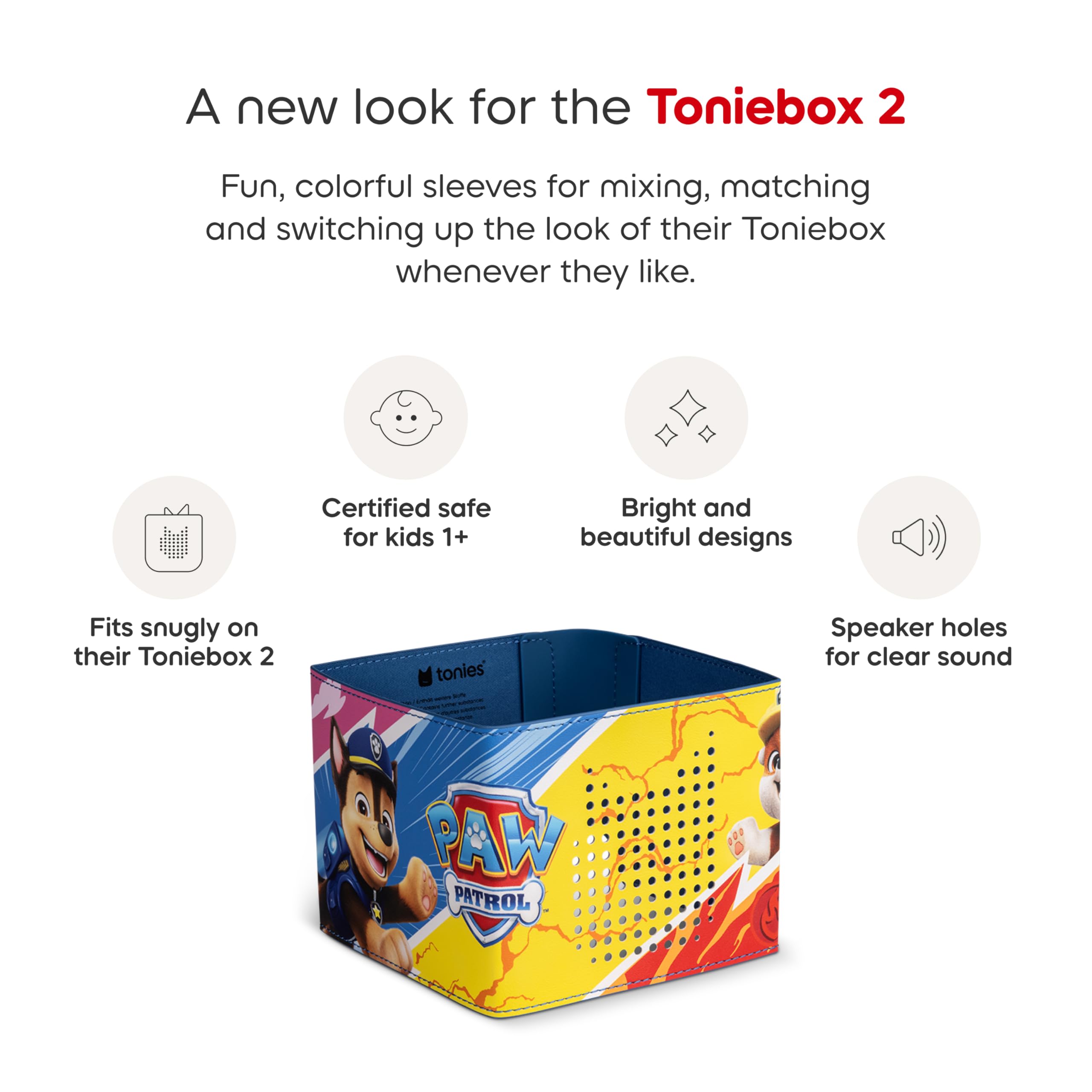 Tonies sleeve uses faux leather and silicone for durable, kid-safe appeal.