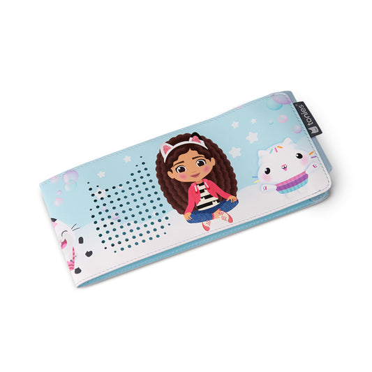 Pink patterned sleeve on Toniebox 2 adds playful style.