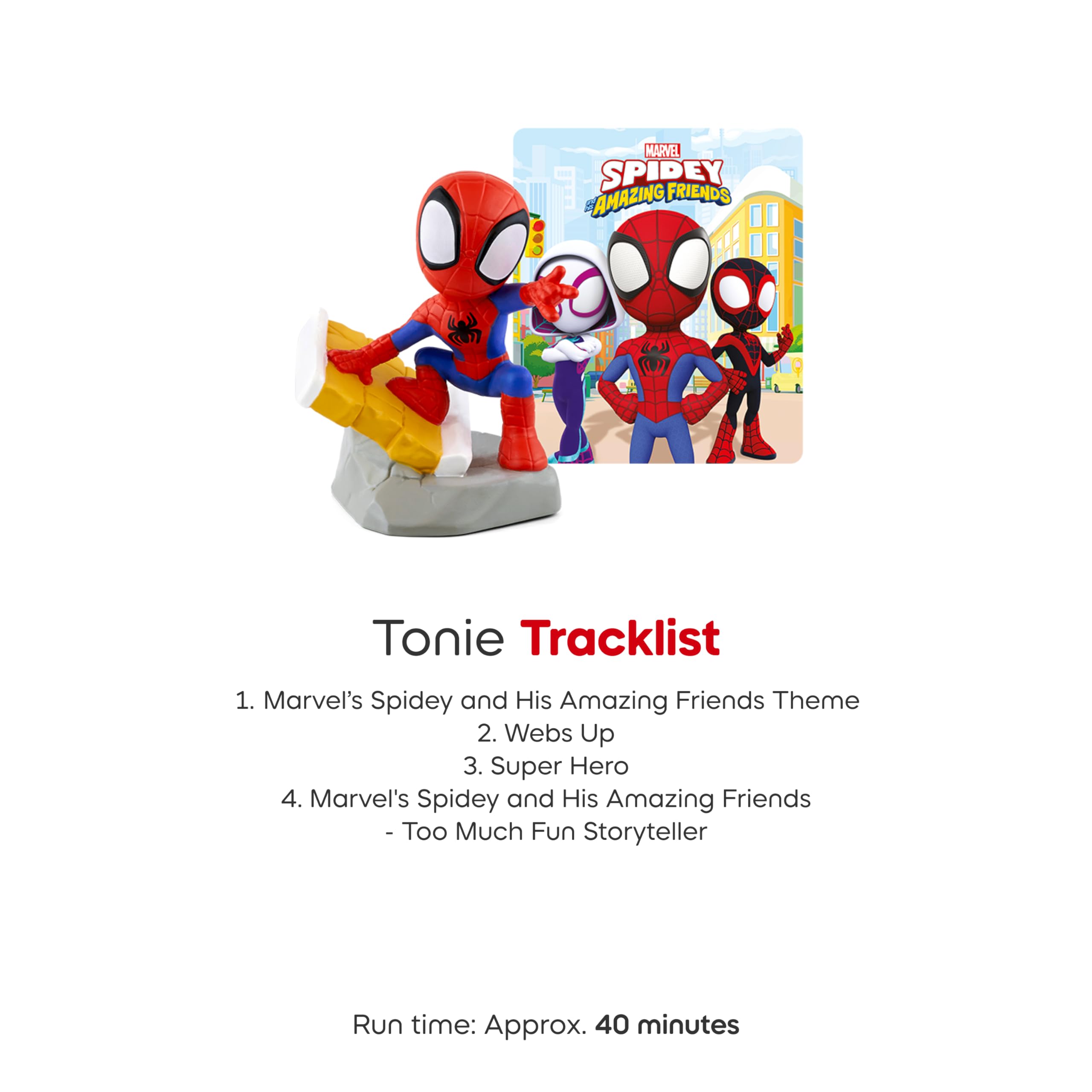 Tonies Spidey figure with songs and story supports family storytelling moments.