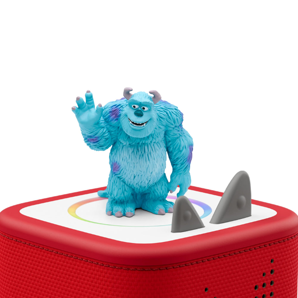 Tonies Sulley on display beside the Toniebox for kid-friendly Monsters, Inc. audio.