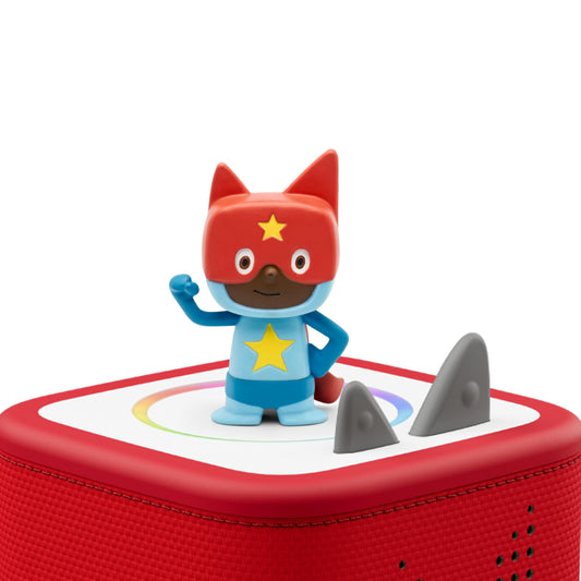 Tonies Creative-Tonie superhero blue-red back view highlighting durable kid-friendly design