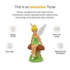 Tonies Tinker Bell with Toniebox setup illustrates easy audio playback.
