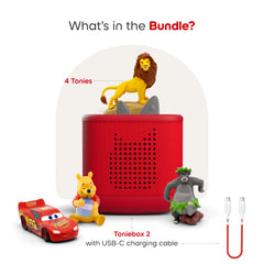 Tonies Toniebox 2 Disney bundle contents displayed for curious learners