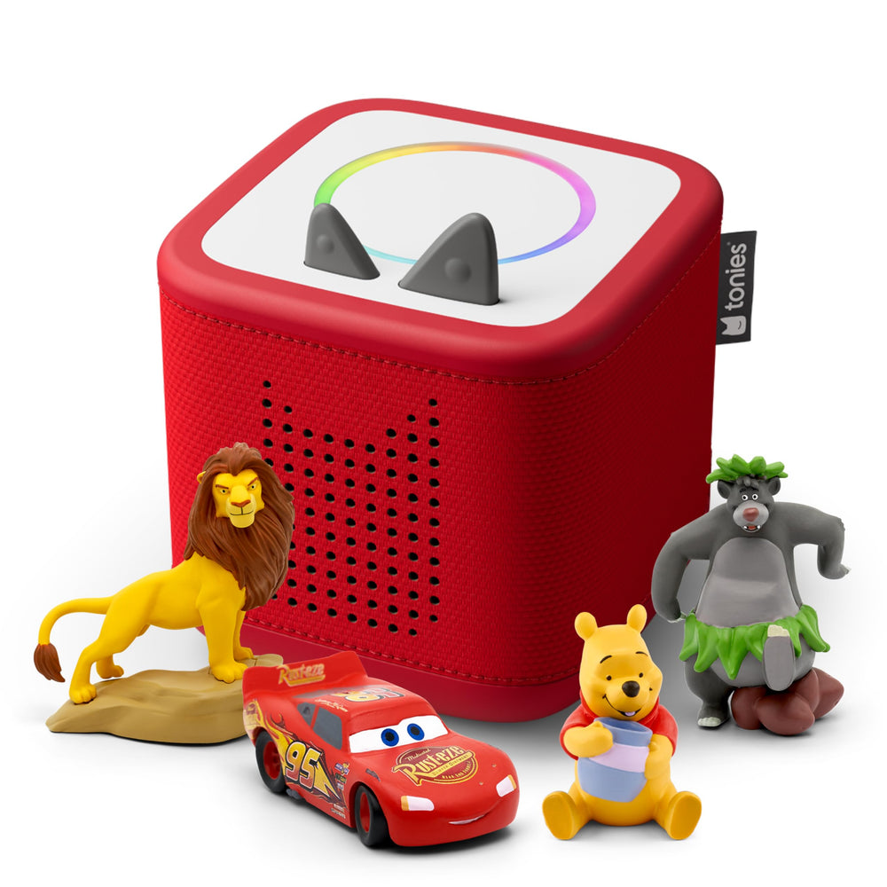 Tonies Toniebox 2 Sunset Red front view showing independent listening for kids