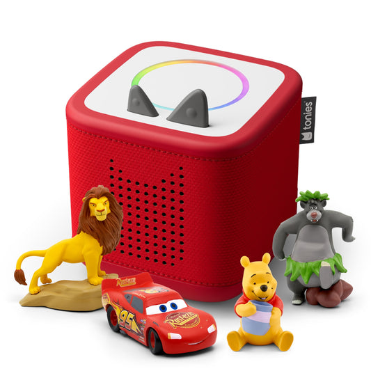 Tonies Toniebox 2 Sunset Red front view showing independent listening for kids