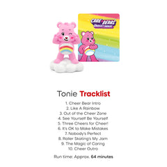 Tonies Toniebox setup beside Cheer Bear for easy, kid-friendly audio play.