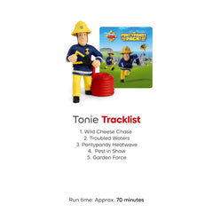 Unboxing shows the Fireman Sam figurine and five English stories for Toniebox use.