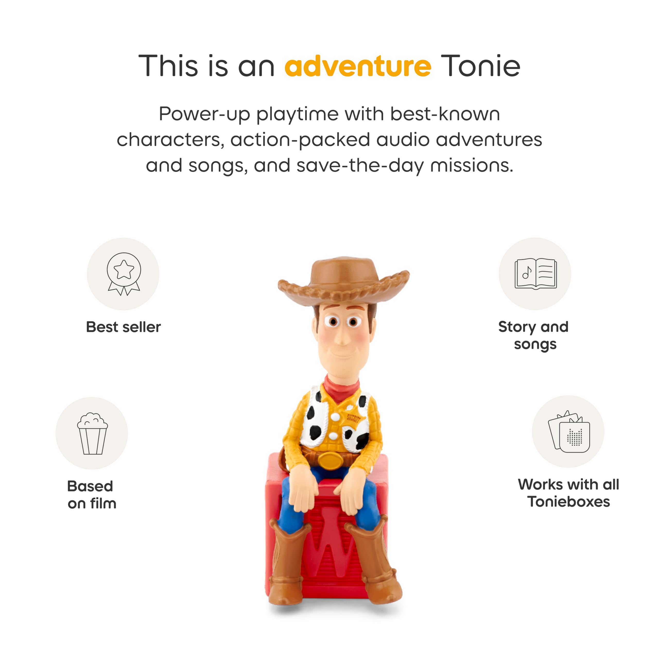 Tonies Woody hat detail enhances character recognition and recall