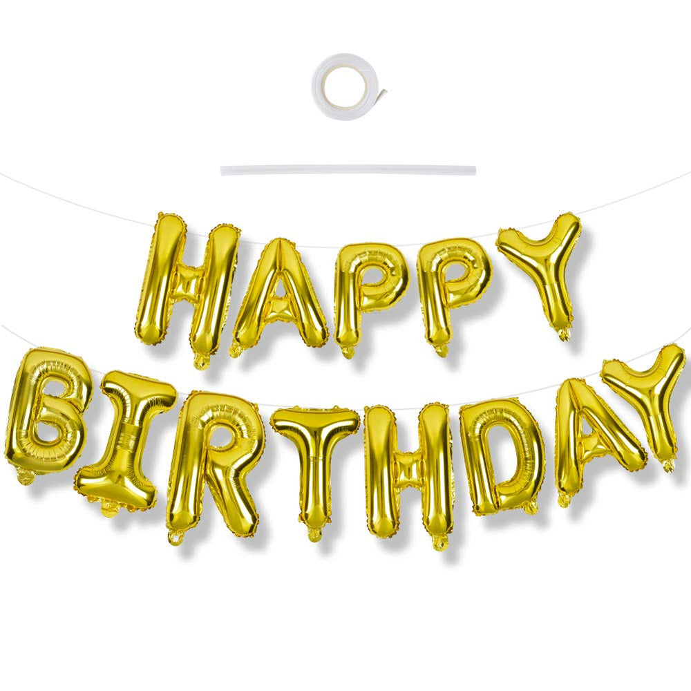 TONIFUL 3D gold Happy Birthday banner balloons for vibrant party decor.