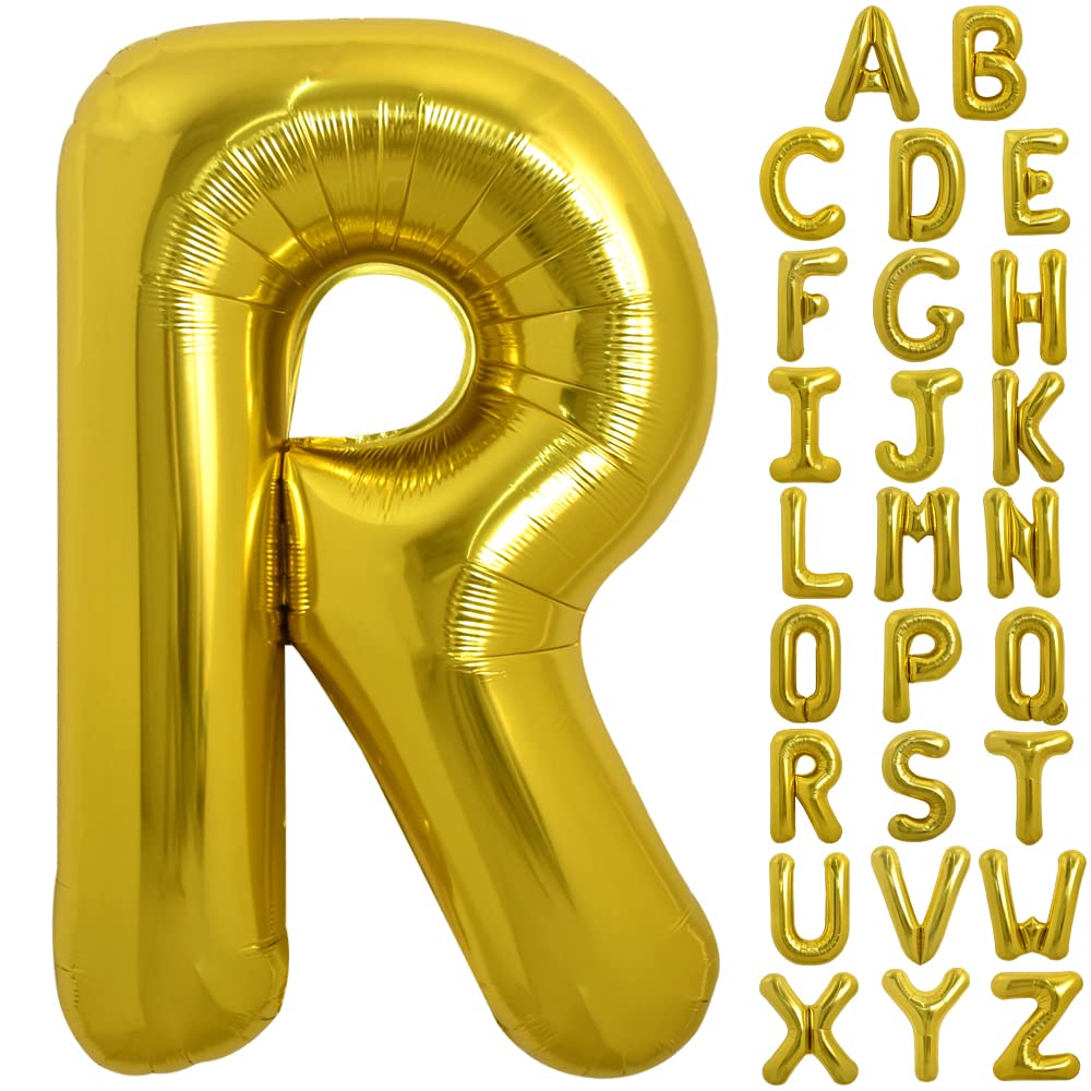 TONIFUL 40-inch gold letter R balloon enhances birthday decor with dramatic size