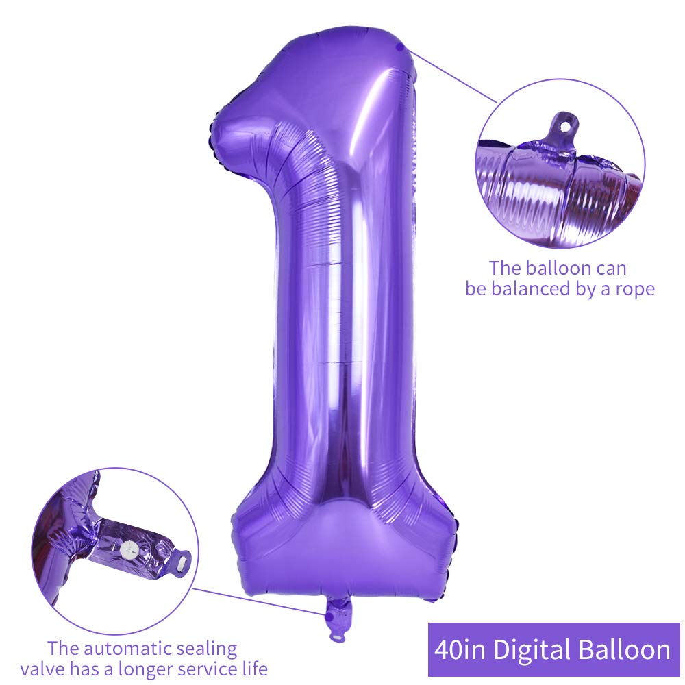 TONIFUL 40-inch purple number balloon 1 perfect for photo backdrops.