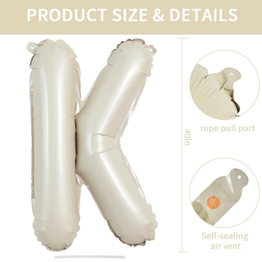 TONIFUL 40-inch cream white letter K balloon hanging setup for decor.