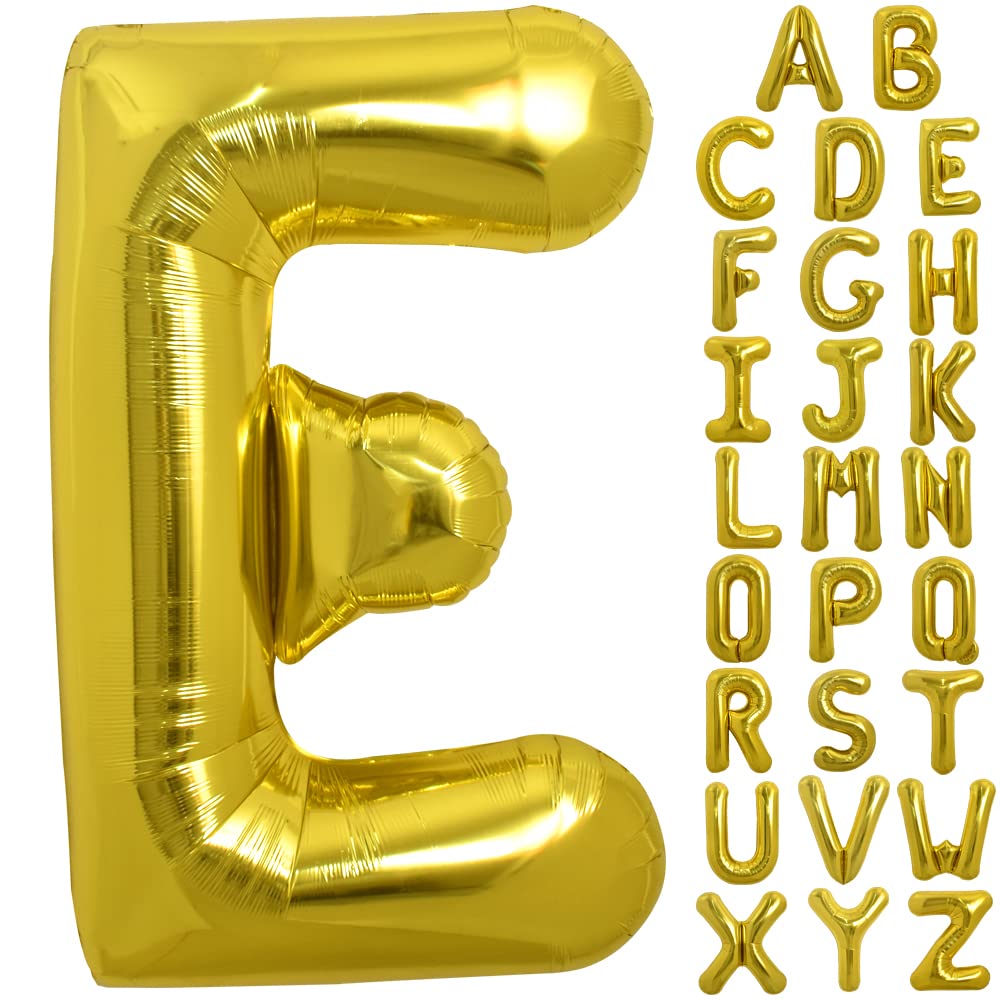 TONIFUL 40-inch gold E balloon front view showcases bold party decor possibilities.