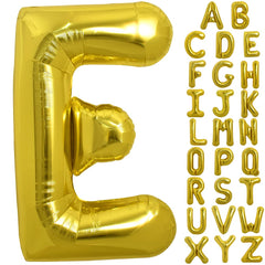 TONIFUL 40-inch gold E balloon front view showcases bold party decor possibilities.