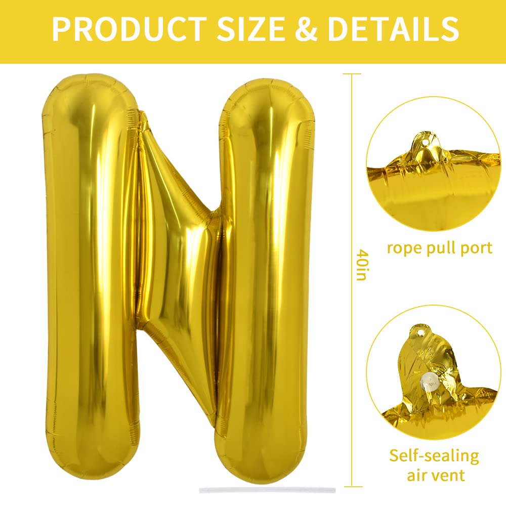 TONIFUL 40-inch gold N balloon inflated in a stylish setup as photo backdrop