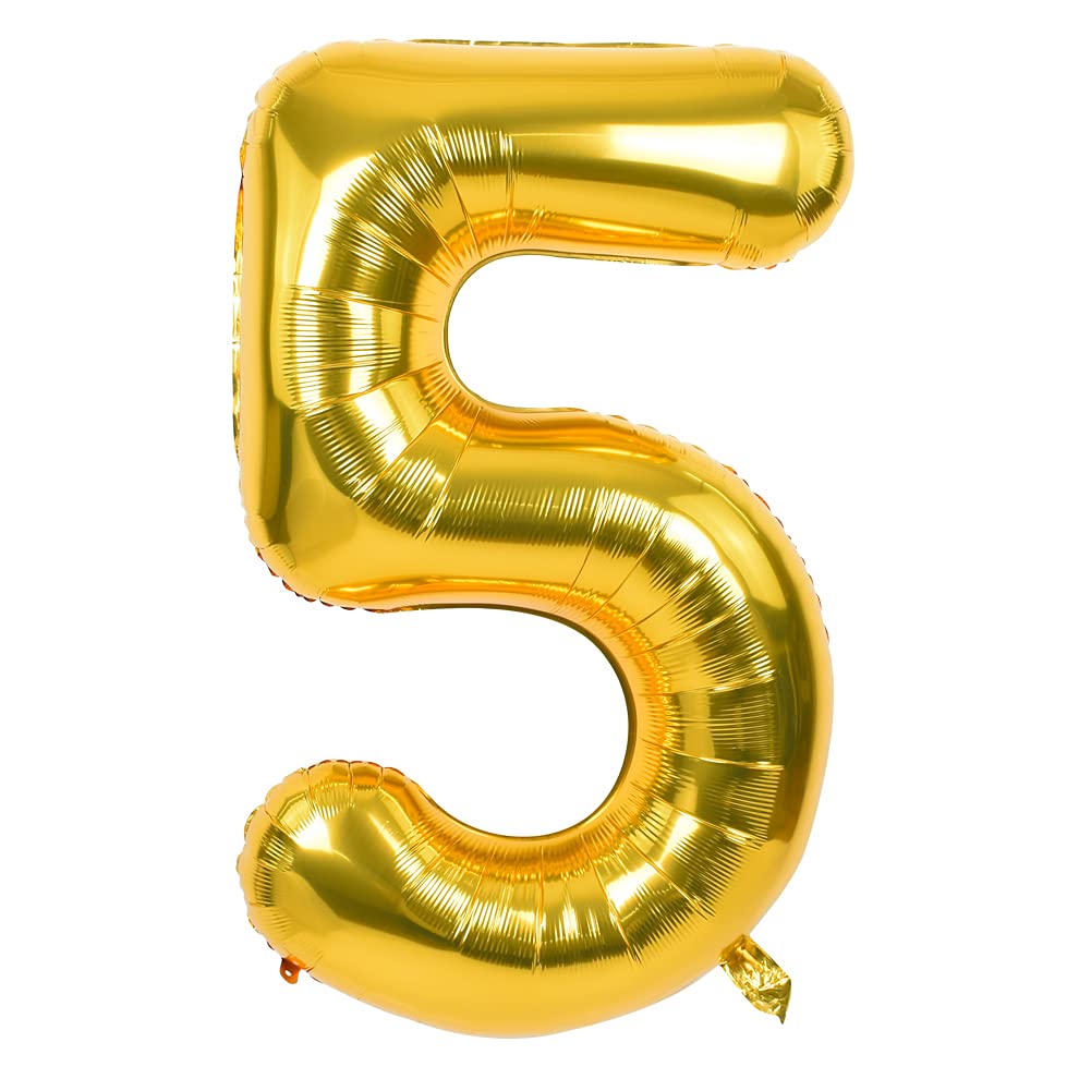TONIFUL 40 inch gold number 5 close-up, glossy foil finish for premium party decor.