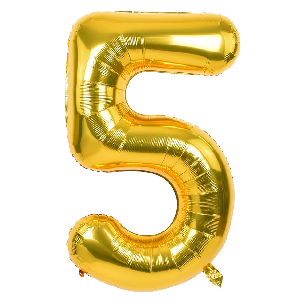 TONIFUL 40 inch gold number 5 close-up, glossy foil finish for premium party decor.