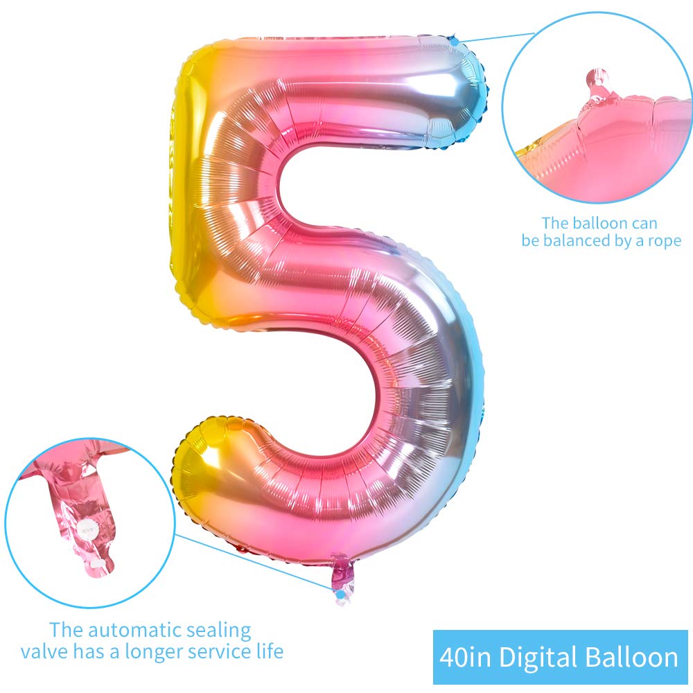 TONIFUL 40-inch rainbow number balloon with included straw for quick setup.