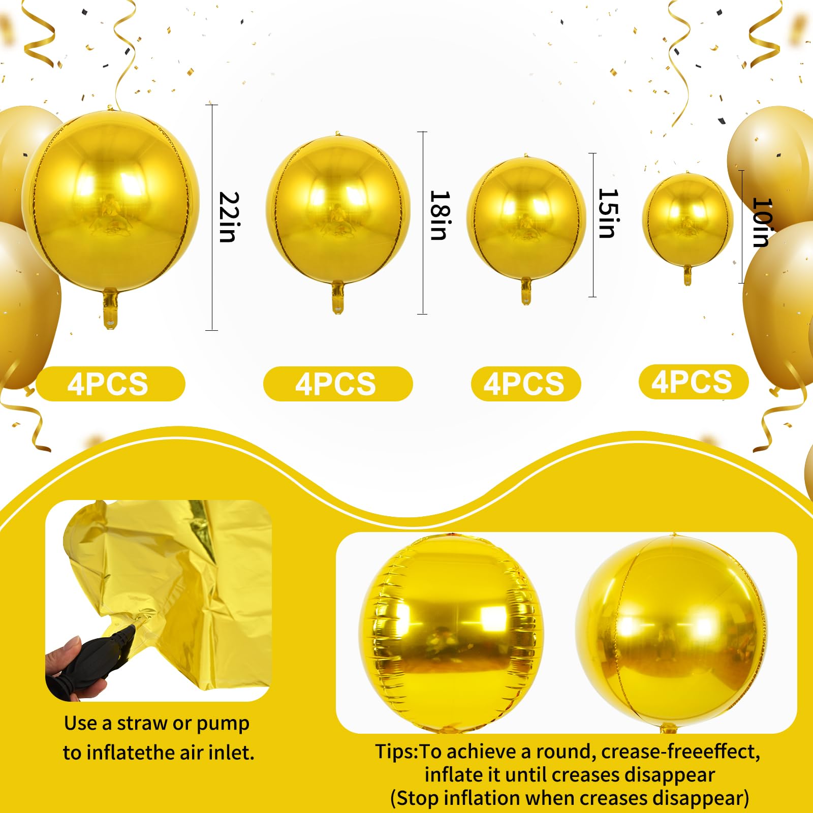 TONIFUL 4D gold balloon 22inch, striking centerpiece for weddings.