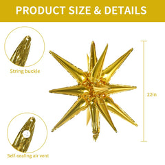 Toniful 4D point star balloon gold foil adds eye-catching sparkle to photos.