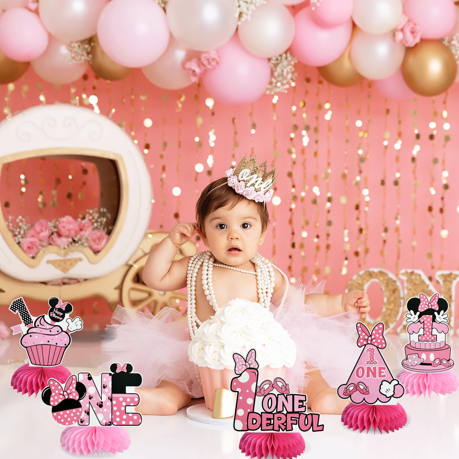 TONIFUL 8-piece pink mouse decor set for table and dessert displays.
