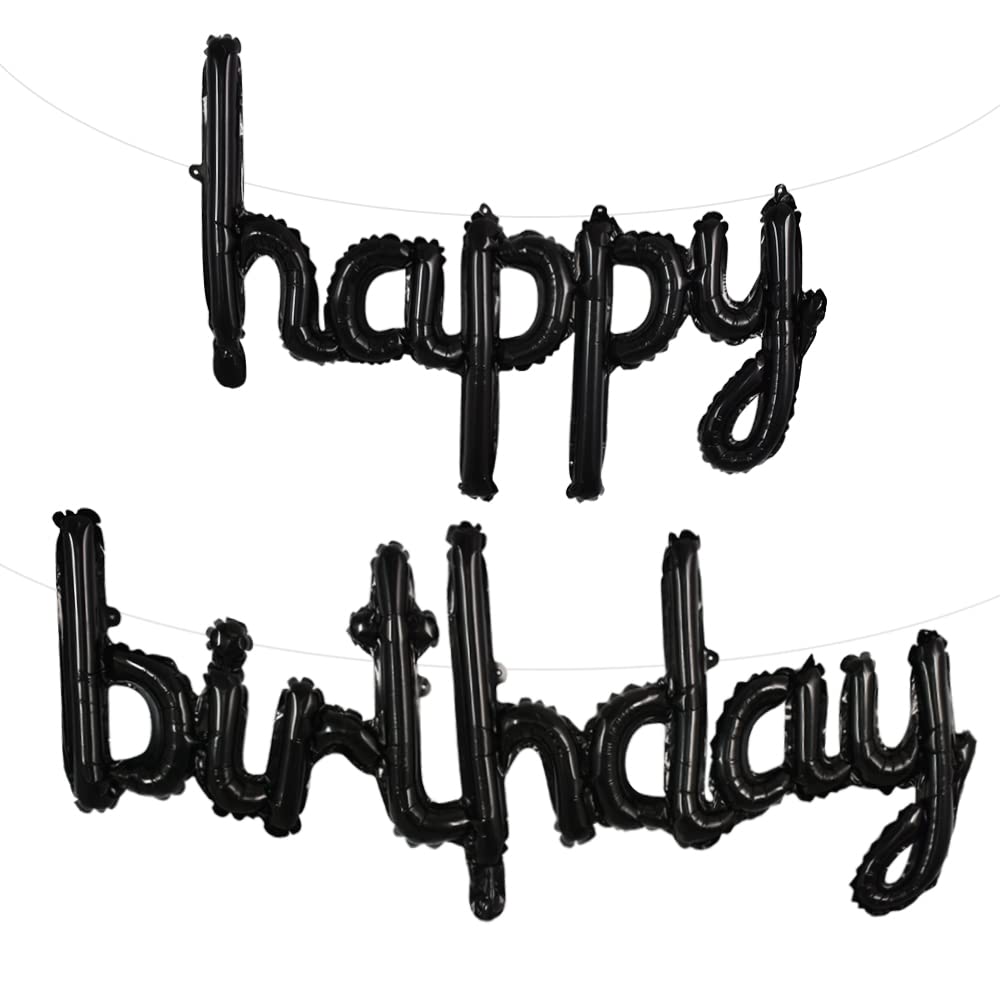 TONIFUL Black Happy Birthday Balloons Banner 16in, vibrant foil letters for stylish party decor