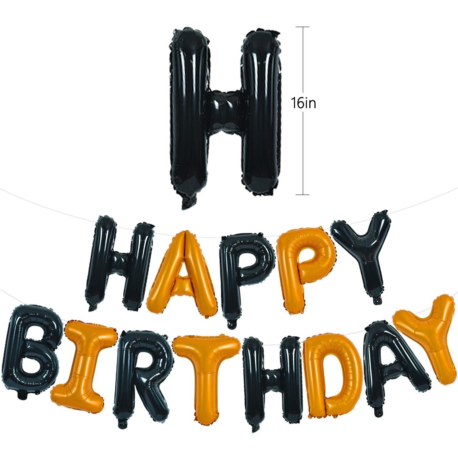 TONIFUL black and orange banner letters create bold birthday visuals.