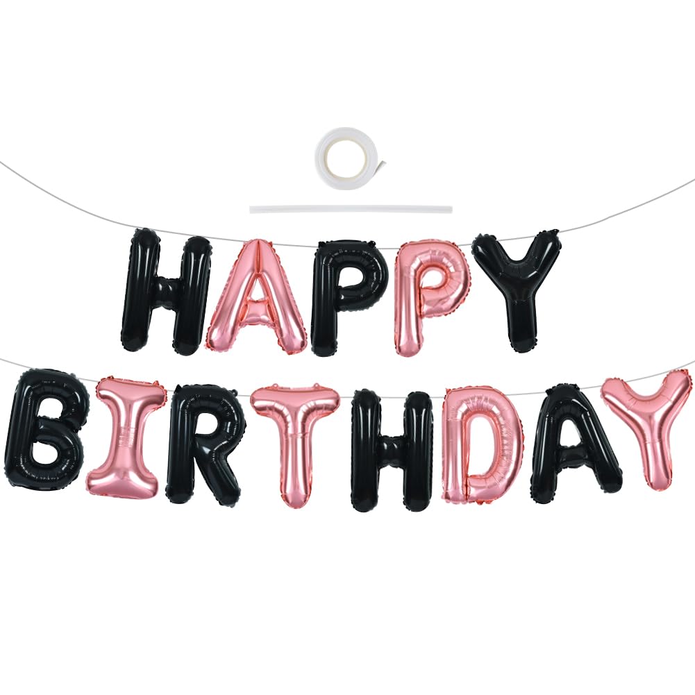 TONIFUL black rose gold birthday banner 16-inch letters for vibrant party decor.