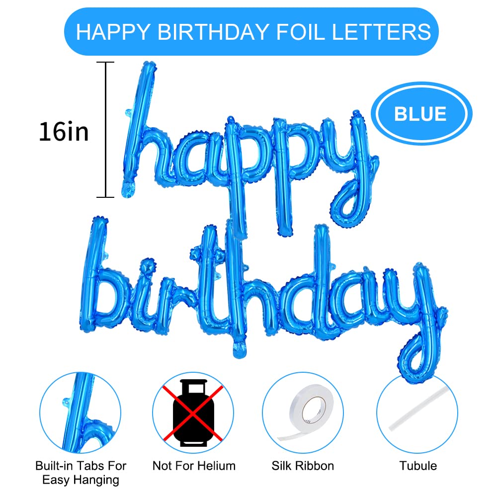 TONIFUL Blue Happy Birthday banner close-up of letters with premium foil shine.