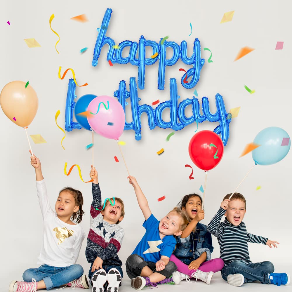 TONIFUL Blue Happy Birthday banner packaging and storage setup for reuse.