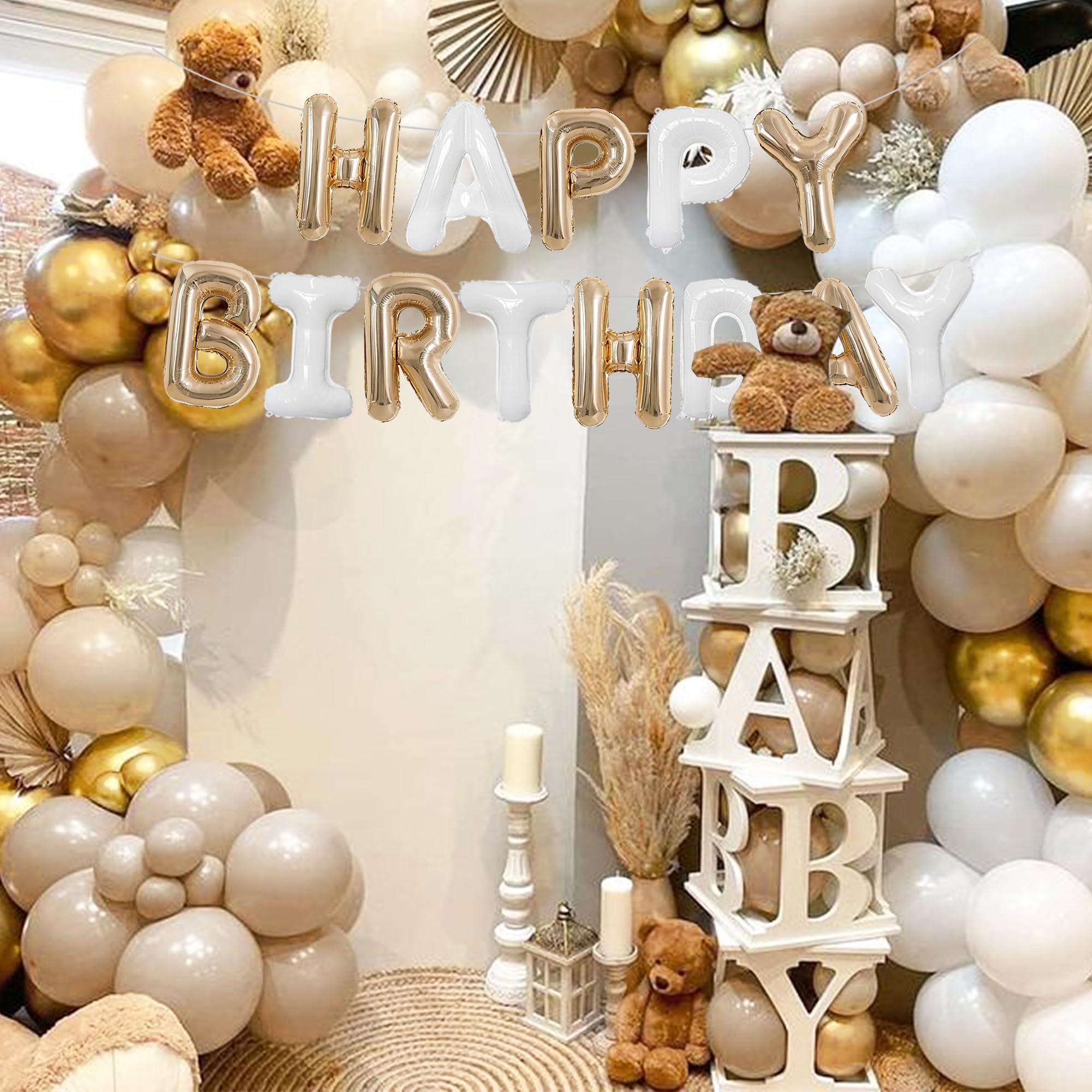 TONIFUL champagne-gold white color scheme banner brightens any party space