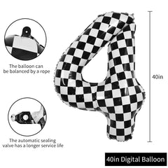 TONIFUL checkered number balloon centers the race car party decor.