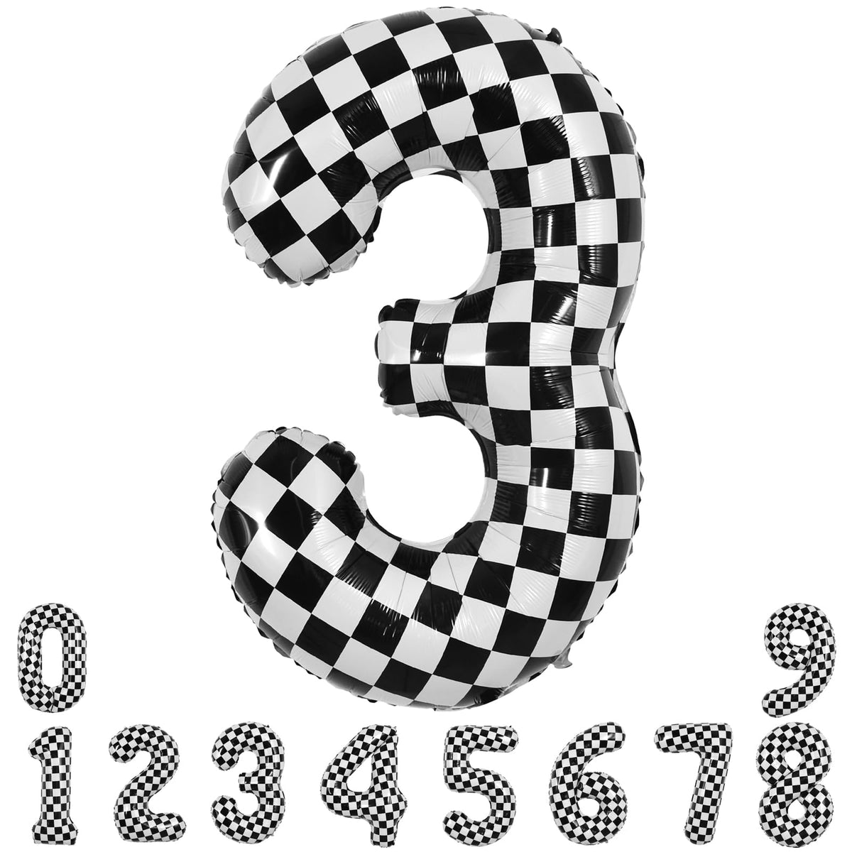 TONIFUL checkered 40-inch number balloon adds a bold centerpiece to racing parties.