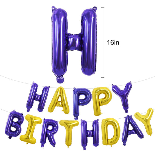 TONIFUL 16-inch foil balloons featuring Happy Birthday in purple and gold for party photos.