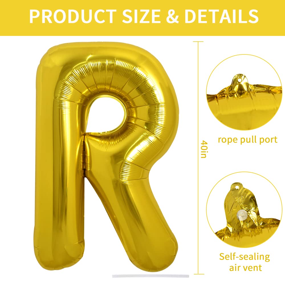 TONIFUL foil gold letter R balloon inflation setup for display