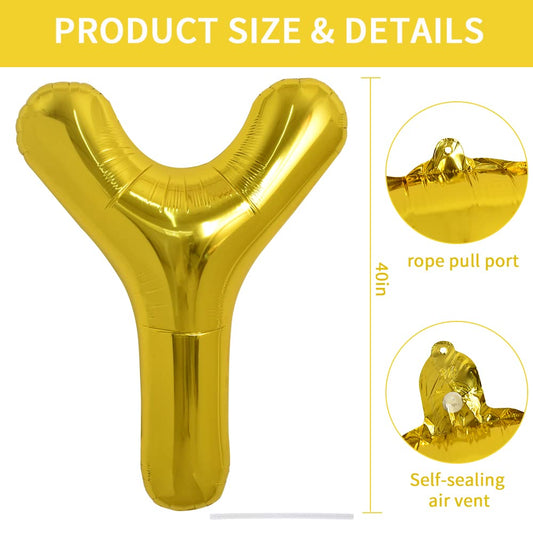 TONIFUL foil gold Y balloon adds a striking photo prop to parties.