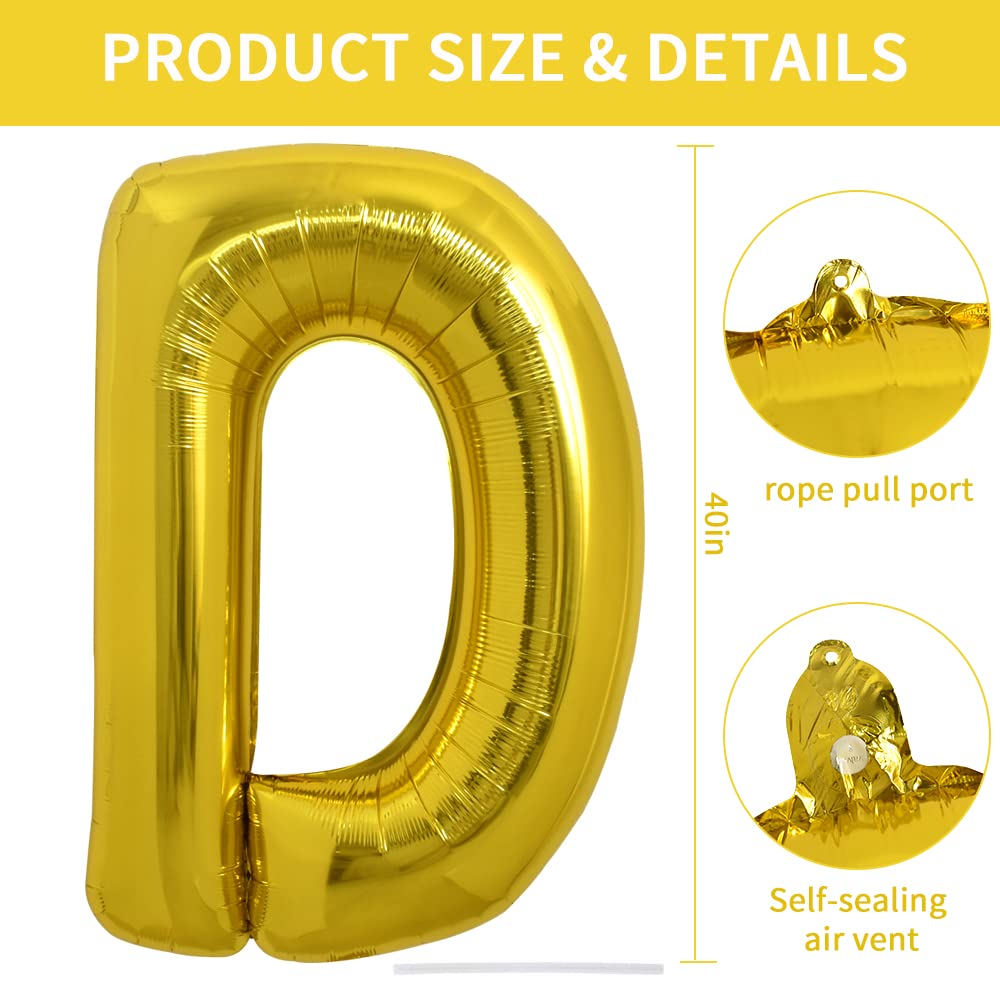 TONIFUL Gold Letter D foil balloon adds a shimmering focal element to celebrations.