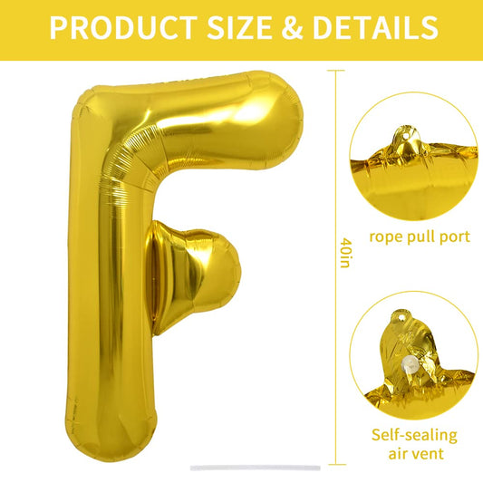Toniful foil letter F balloon close-up with vibrant gold finish