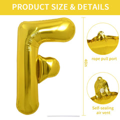 Toniful foil letter F balloon close-up with vibrant gold finish