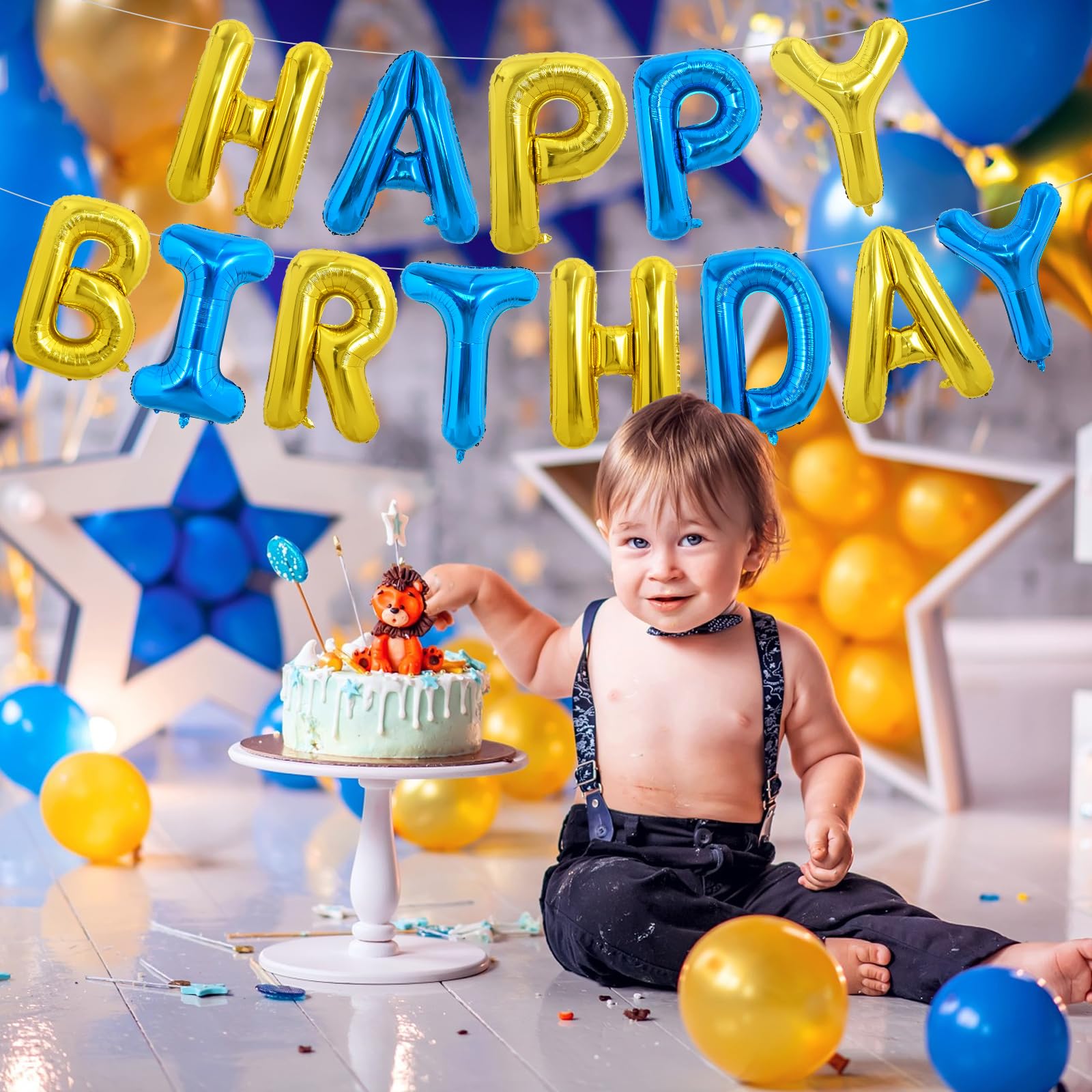 TONIFUL gold-blue color scheme balloons create festive vibes for indoor or outdoor parties.