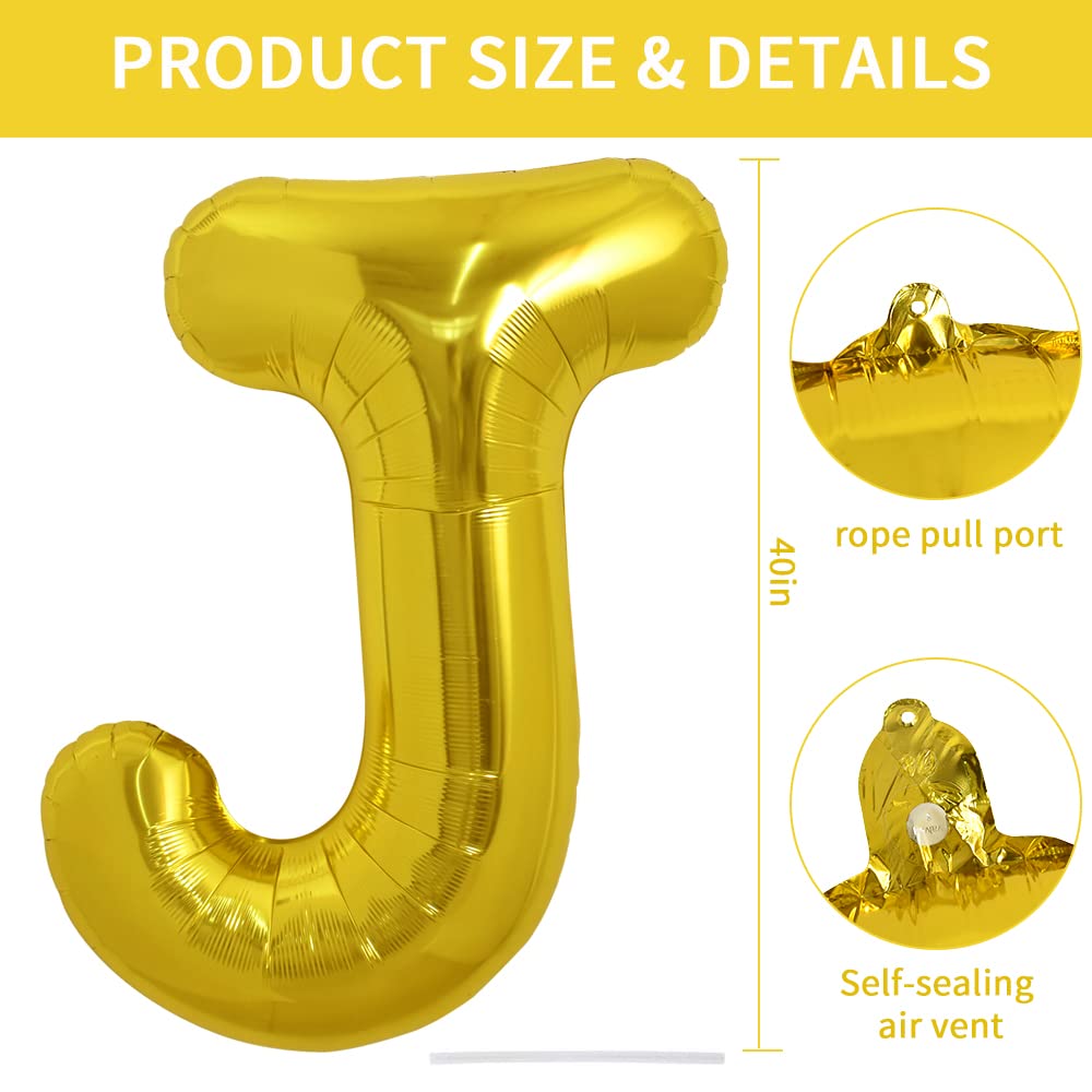 TONIFUL gold foil letter balloon J provides a striking centerpiece for celebrations.