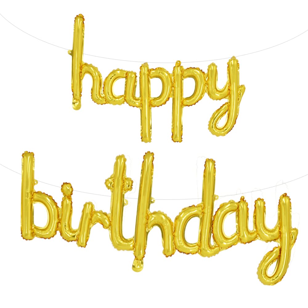 TONIFUL Gold Happy Birthday foil letters banner shines, ideal for stylish party decor.
