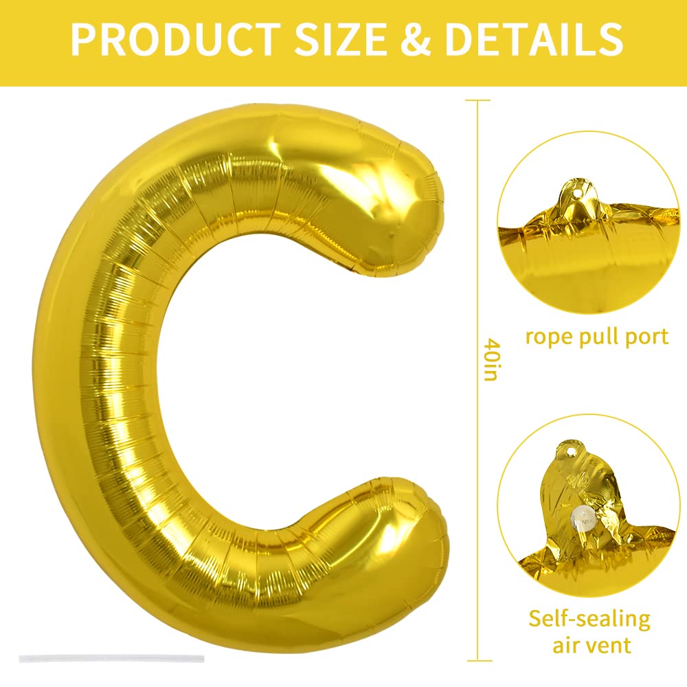 TONIFUL gold letter C foil balloon close-up showing gold finish and shine