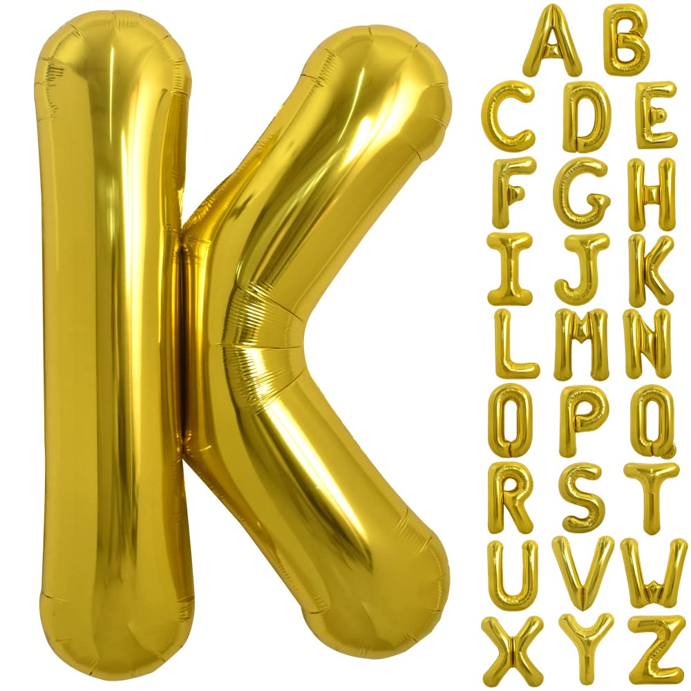 TONIFUL gold letter K balloon front view for striking party decor