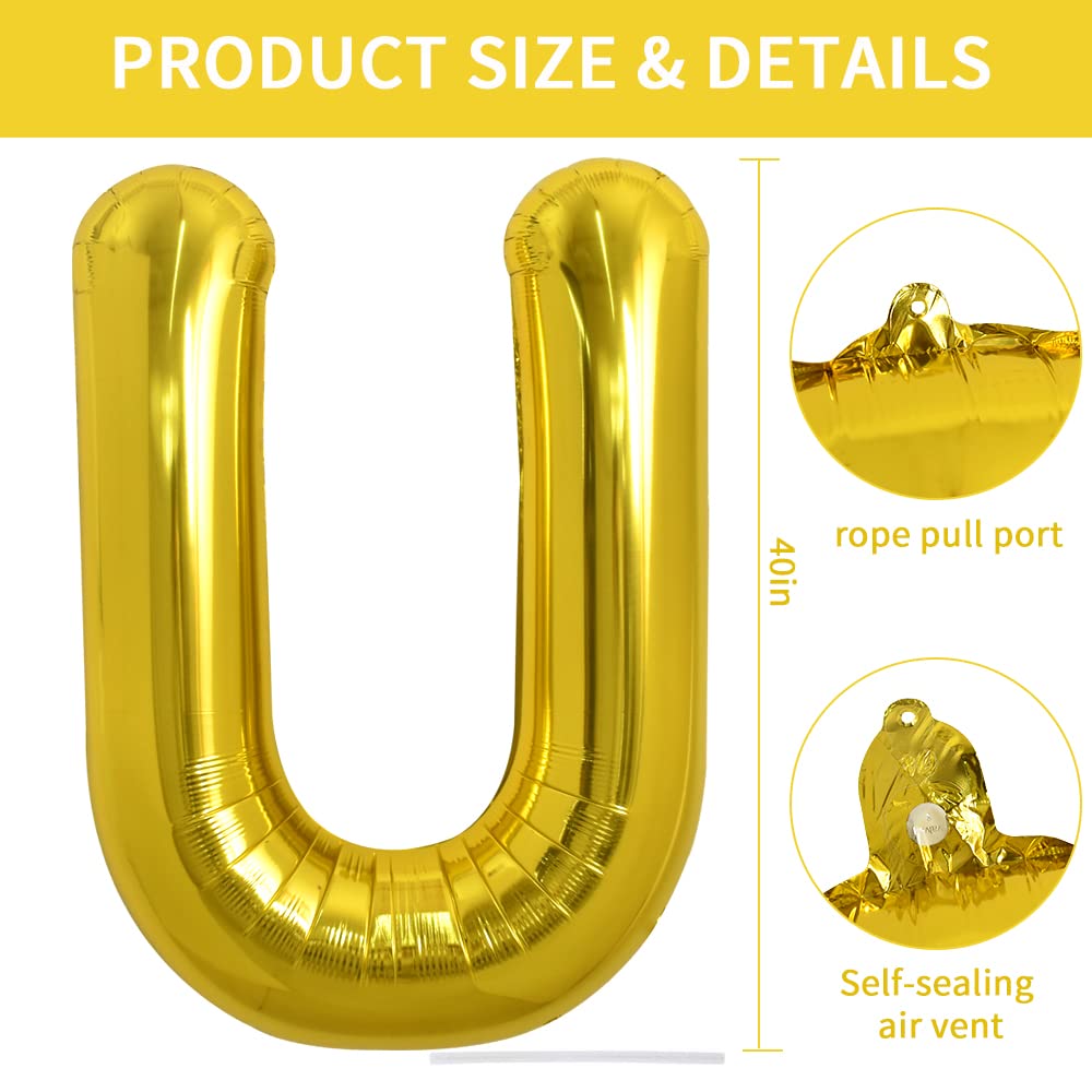 TONIFUL gold letter U balloon adds elegant wedding and anniversary decor.