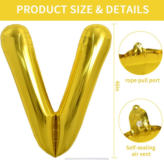 TONIFUL gold letter V balloon provides a striking fusion of shine and scale.