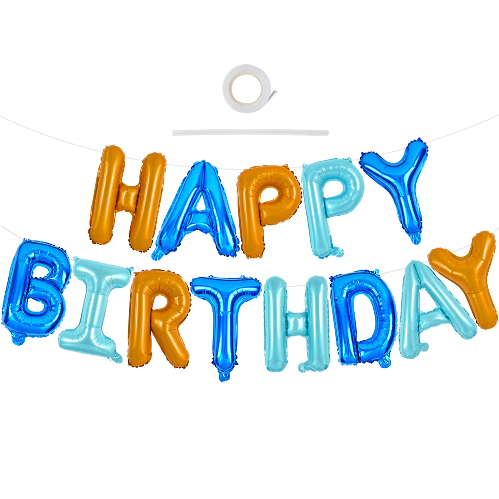 TONIFUL 16-inch blue-orange foil Happy Birthday banner for bold party decor