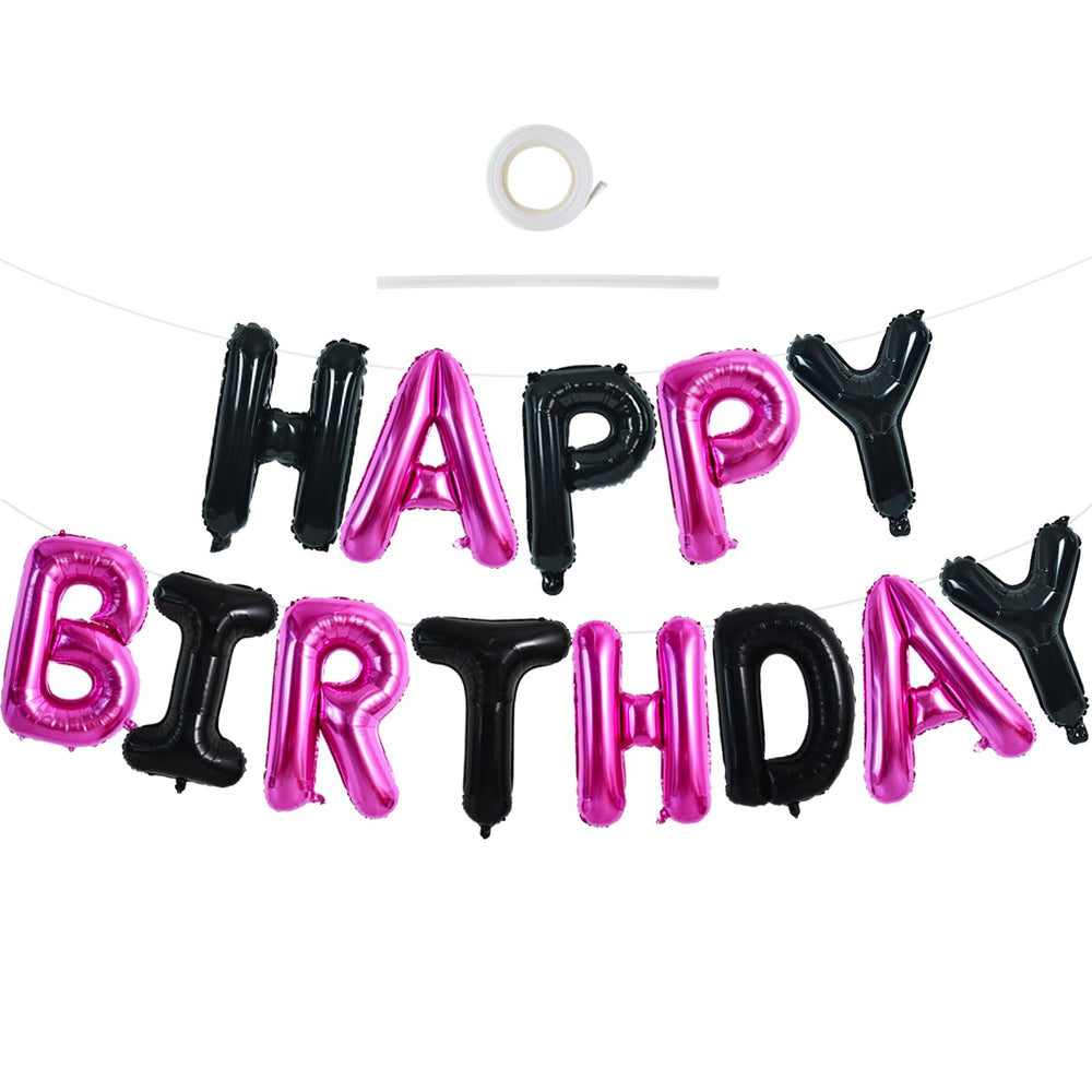 TONIFUL Happy Birthday foil banner with 16-inch black and pink letters for festive display