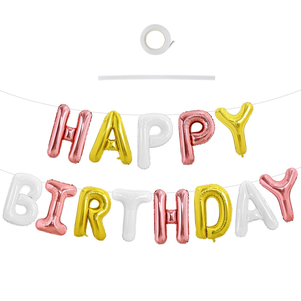 Toniful rose gold Happy Birthday foil letters banner for stylish party decor